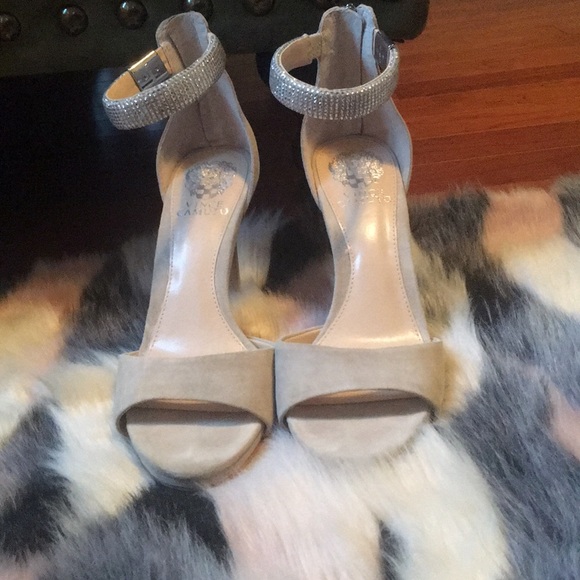 Suede Nude Heels with Crystal Ankle Studs - Picture 2 of 6